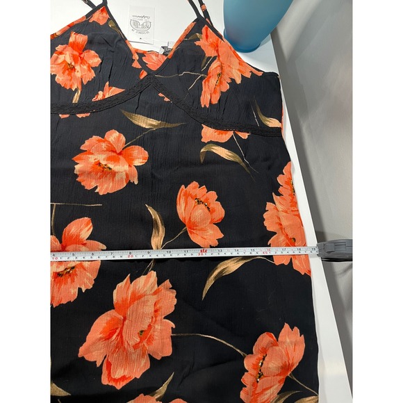 Patrons of Peace Black Orange Floral Maxi Dress Halter Neck Spaghetti Strap - Picture 9 of 9